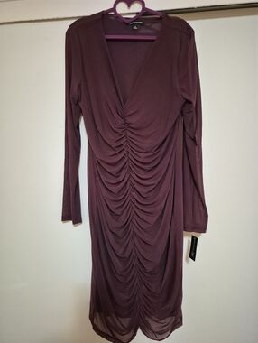 Burgundy Ruched Long Sleeve Dress